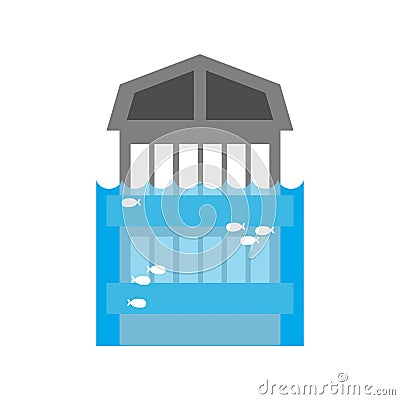 Tsunami Building. Flood house. many of water architecture. Deluge institution. spontaneous disaster. Flooding cataclysm city Vector Illustration