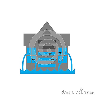 Tsunami Building. Flood house. many of water architecture. Vector Illustration