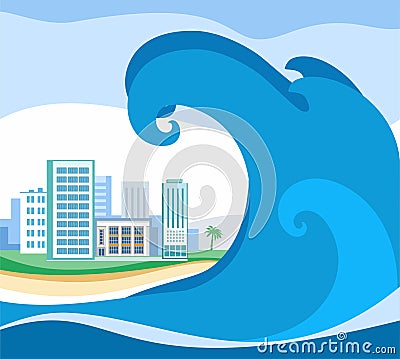 Tsunami, colored picture, vector. Vector Illustration