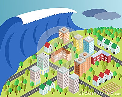 Tsunami covering city Stock Photo