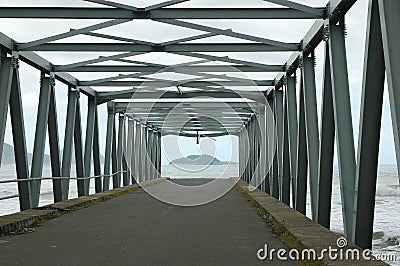 Tsunami destroyed coastline past bridge Editorial Stock Photo