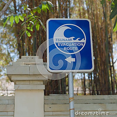 Tsunami escape route sign. Stock Photo