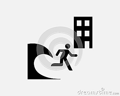 Tsunami Evacuation Building Shelter Safety Running Run Black White Icon Vector Vector Illustration