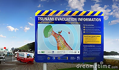 Tsunami Evacuation Information Warning, New Zealand Editorial Stock Photo