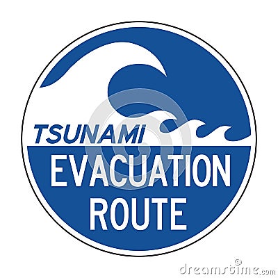 Tsunami evacuation route road sign Cartoon Illustration