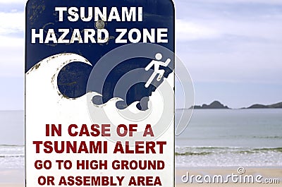 Tsunami evacuation route sign Editorial Stock Photo