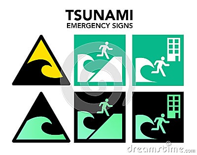 Tsunami evacuation signs Cartoon Illustration