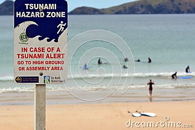 Tsunami hazard zone sign Editorial Stock Photo