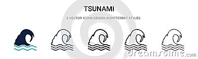 Tsunami icon in filled, thin line, outline and stroke style. Vector illustration of two colored and black tsunami vector icons Vector Illustration