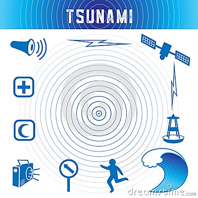 Tsunami Icons, Ocean Blue Vector Illustration