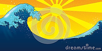 Tsunami over the sun Cartoon Illustration