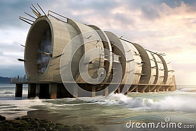 tsunami-proof building with strong reinforced walls Stock Photo