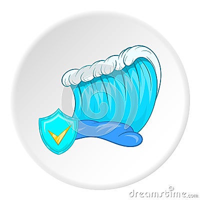 Tsunami safety sign icon, cartoon style Vector Illustration