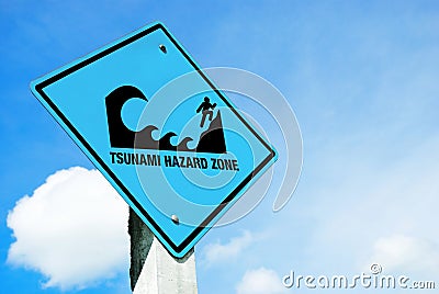 Tsunami warning sign Stock Photo