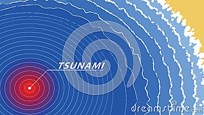 Tsunami warning wave signal sea top view Vector Illustration