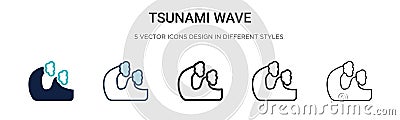 Tsunami wave icon in filled, thin line, outline and stroke style. Vector illustration of two colored and black tsunami wave vector Vector Illustration