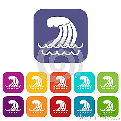 Tsunami wave icons set Vector Illustration