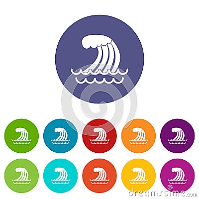 Tsunami wave set icons Vector Illustration