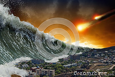 Tsunami waves, asteroid impact Stock Photo