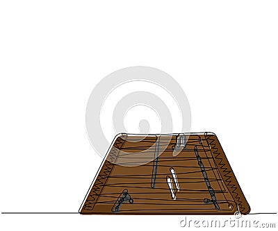Tsymbaly, dulcimer one line color art. Continuous line drawing of music, stringed and percussion instrument, culture Vector Illustration