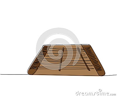 Tsymbaly, dulcimer one line color art. Continuous line drawing of music, stringed and percussion instrument, culture Cartoon Illustration