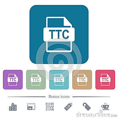 TTC file format flat icons on color rounded square backgrounds Stock Photo