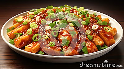 Tteokbokki or korean spicy rice cake. Popular street Asian food for restaurant Stock Photo