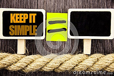 Ttext showing Keep It Simple. Business concept for Simplicity Easy Strategy Approach Principle written on Blackboard Equation spac Stock Photo