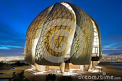 Tthe eight BahÃ¡â€™Ã­ temple in the world and first in South America, located at the foot of the Andes mountain Range in Santiago Editorial Stock Photo