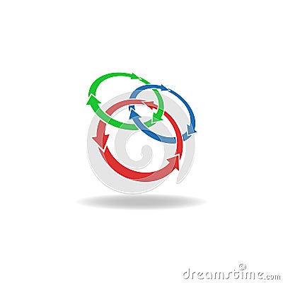 Three circles logo arrows loop, cycle design element, tech symbol Vector Illustration