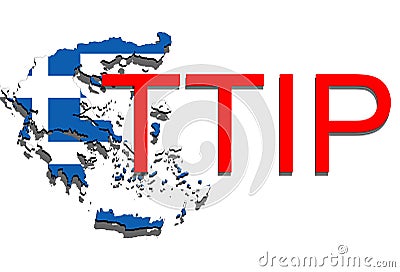 TTIP - Transatlantic Trade and Investment Partnership on Greece map Stock Photo