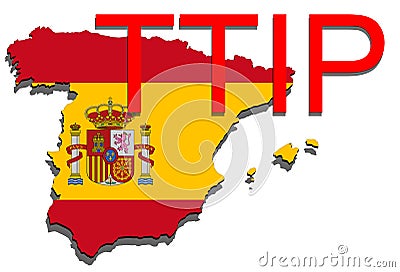 TTIP - Transatlantic Trade and Investment Partnership on Spain map Stock Photo