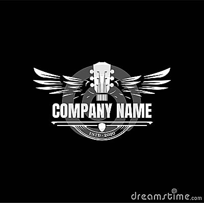 Vintage Retro Guitar Wing Wings Music Logo Design Vector Vector Illustration