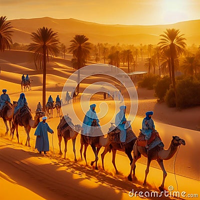 Tuaregs with camels on Western Sahara Desert in Africa Stock Photo