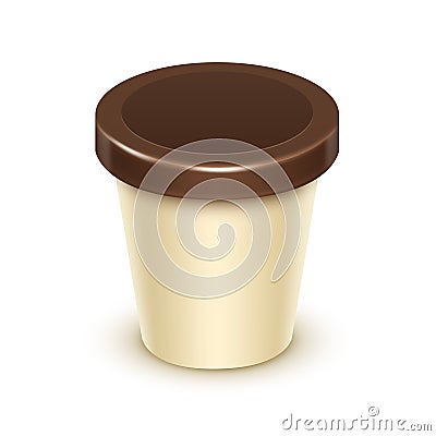 Tub Bucket For Vanilla Chocolate Dessert, Yogurt Vector Illustration