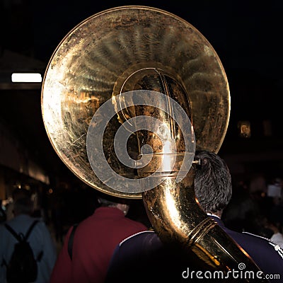 A tuba - Detail of the traditional music parade on Swiss National Day Editorial Stock Photo