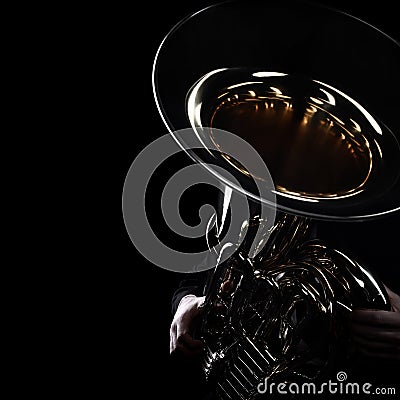 Tuba player brass instruments Stock Photo