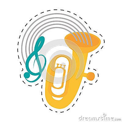 tuba wind brass music instrument dotted line Cartoon Illustration