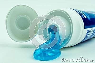 Tube of blue tooth paste Stock Photo