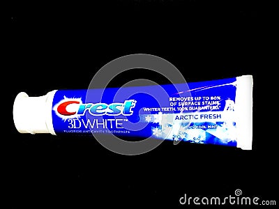 Tube of Crest 3D White Toothpaste Editorial Stock Photo