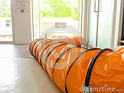 Tube Fan with confined space, Portable Ventilation Fans and Exhaust Fans from exit door to outdoor Stock Photo