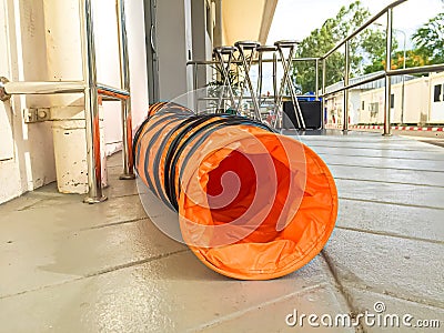 Tube Fan with confined space, Portable Ventilation Fans and Exhaust Fans from exit door to outdoor Stock Photo