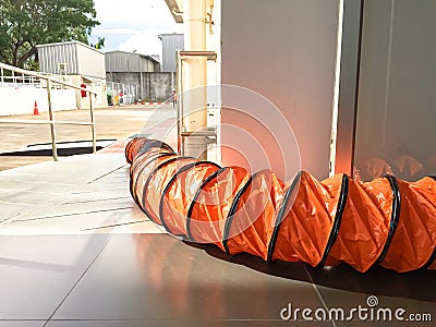 Tube Fan with confined space, Portable Ventilation Fans and Exhaust Fans from exit door to outdoor Stock Photo