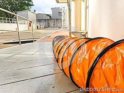 Tube Fan with confined space, Portable Ventilation Fans and Exhaust Fans from exit door to outdoor Stock Photo