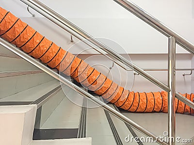 Tube Fan with confined space, Portable Ventilation Fans and Exhaust Fans on stair at factory Stock Photo