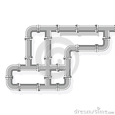 Tube lines for plumbing and piping work. Pipe line for water, gas, fuel and oil. Details and connectors industrial pipes Vector Illustration