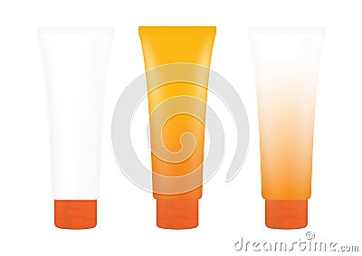 Tube Orange Cream Foam Sunscreen lotion Bottle on white background isolated, cosmetics, cream tube treatment tube white Stock Photo