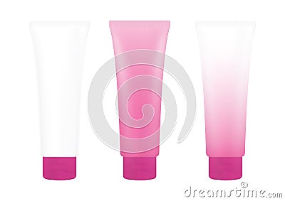 Tube Pink Cream Foam Bottle on white background isolated, cosmetics, cream tube treatment tube white Stock Photo