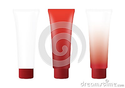 Tube Red Cream Foam Bottle on white background isolated, cosmetics, cream tube treatment tube white Stock Photo