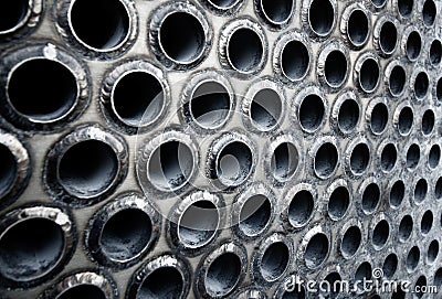 Tube sheet of the heat exchanger for maintenance, the water heater in the boiler as background Stock Photo